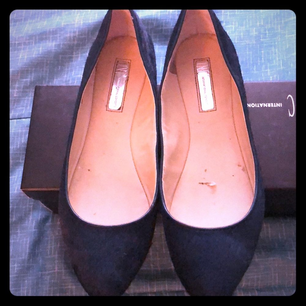 Teal blue flats with mink fur